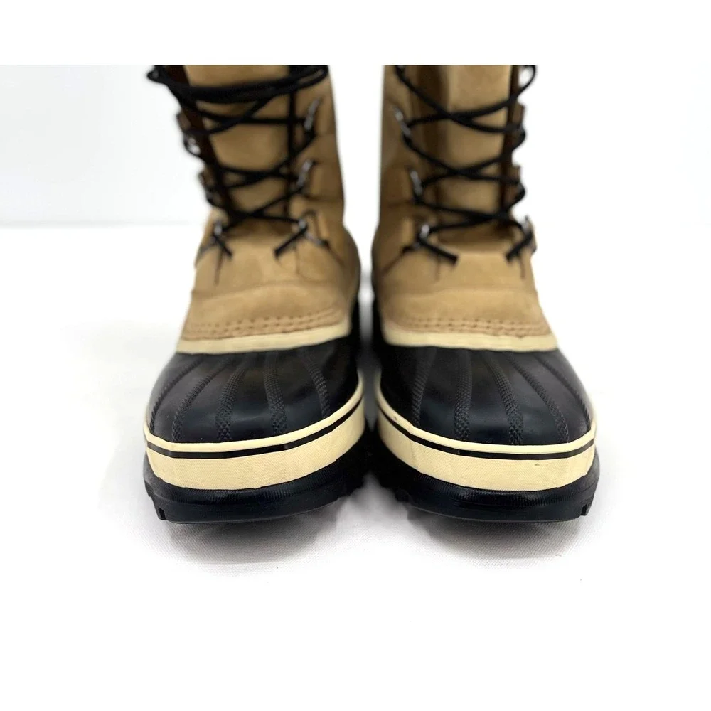 Sorel Caribou Waterproof Boots Mens 8.5 Tan Leather Winter Snow Faux Fur